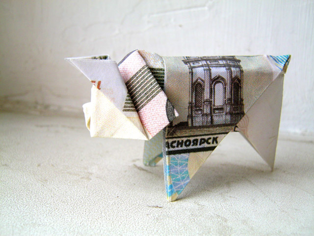 Свинья с деньгами, оригами из бумаги